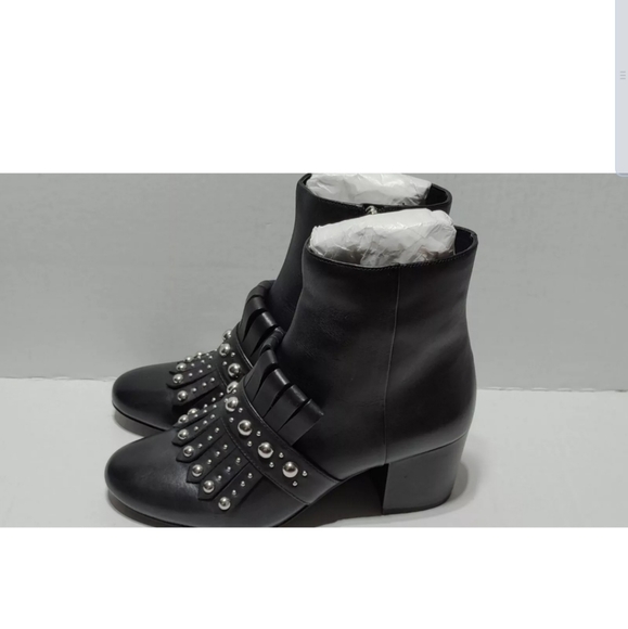 Nine West Qamile Black Leather Booties Studded Fringe Side Zipper Size 7M - Picture 5 of 10
